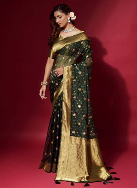 Dark Green Colour RAJYOG AMULY SILK New Designer Festive Wear Heavy Organza Latest Saree Collection 25003